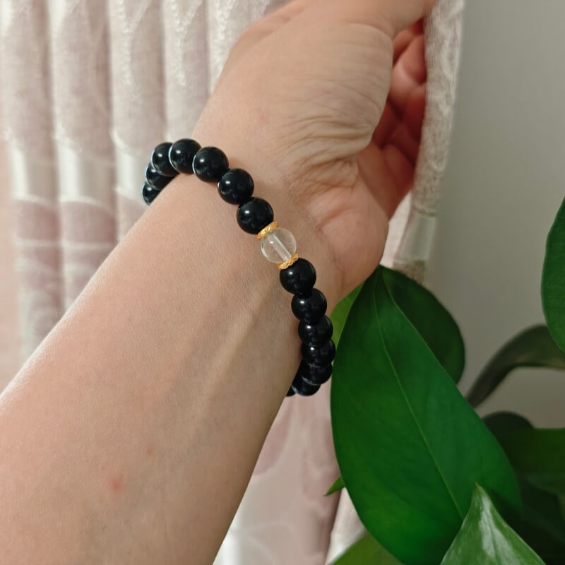 Black Obsidian birth date crystal bracelet